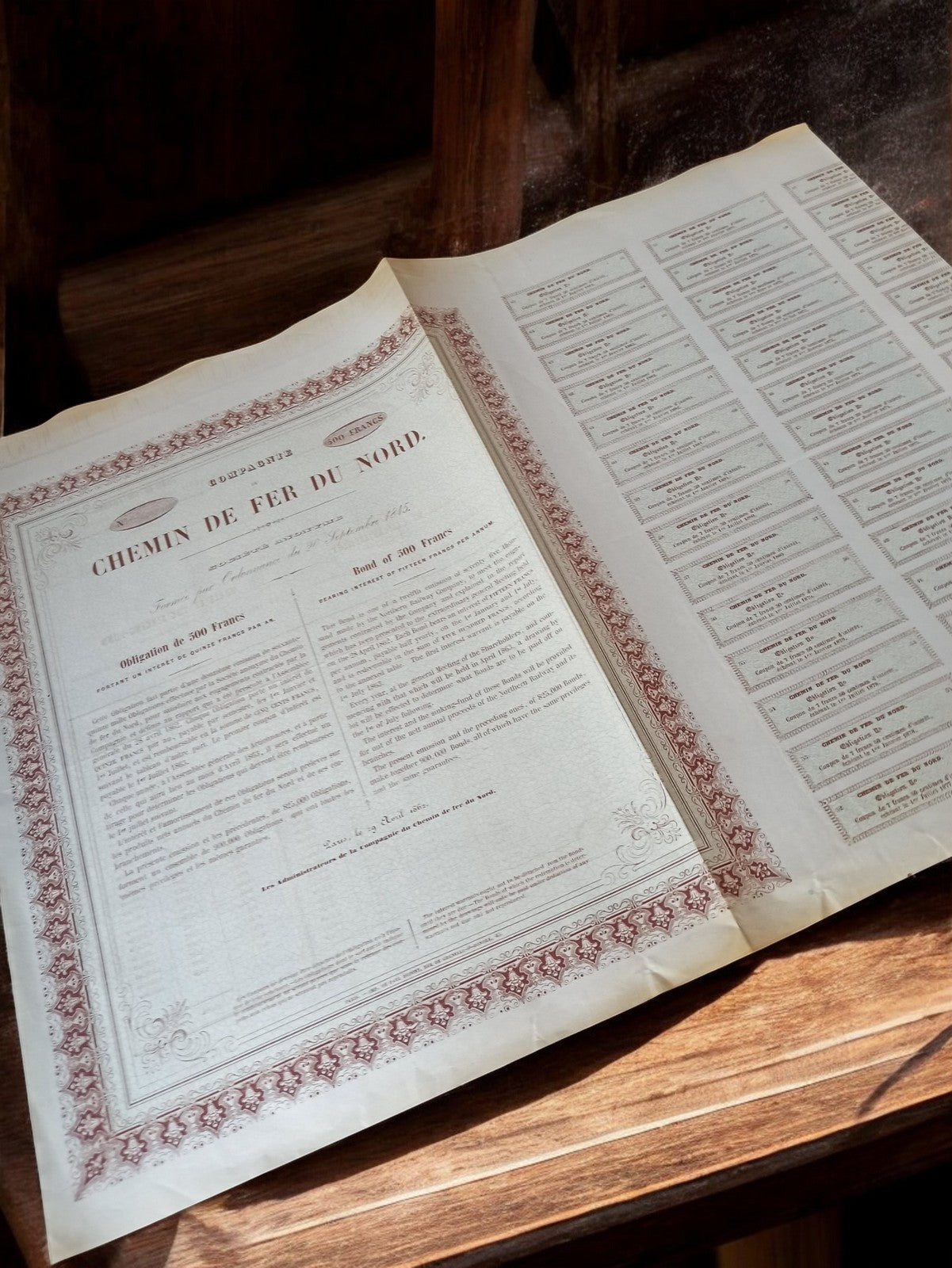 Action Chemin de Fer du Nord ancienne 1920s document boursier vintage rétro