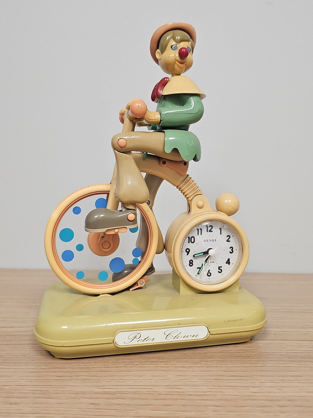 Horloge réveil mobile Peter Clown sur vélo Duck House, réveil décoratif pied cas