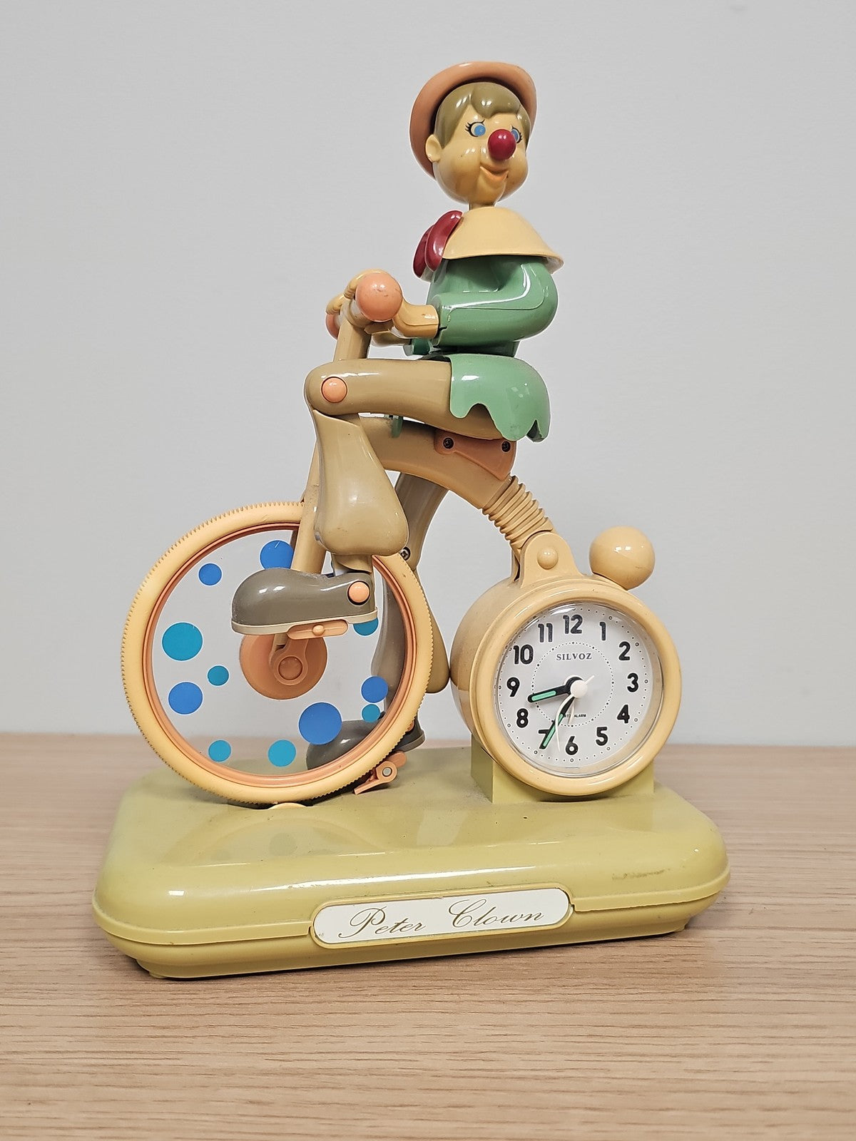Horloge réveil mobile Peter Clown sur vélo Duck House, réveil décoratif pied cas