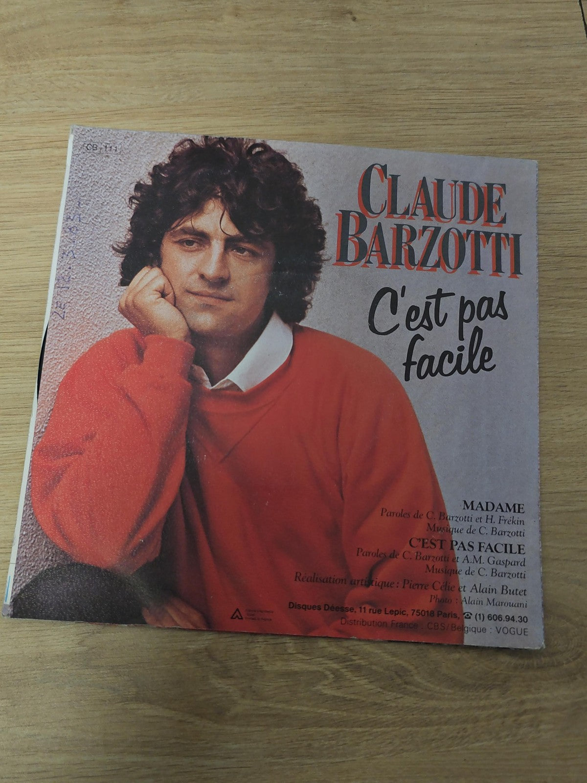 Vinyle 45 tours ancien Claude Barzotti rétro, disque vintage collection musique