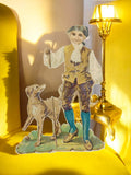 Chromo ancien petit format garçon et chien école vintage XIXe découpi