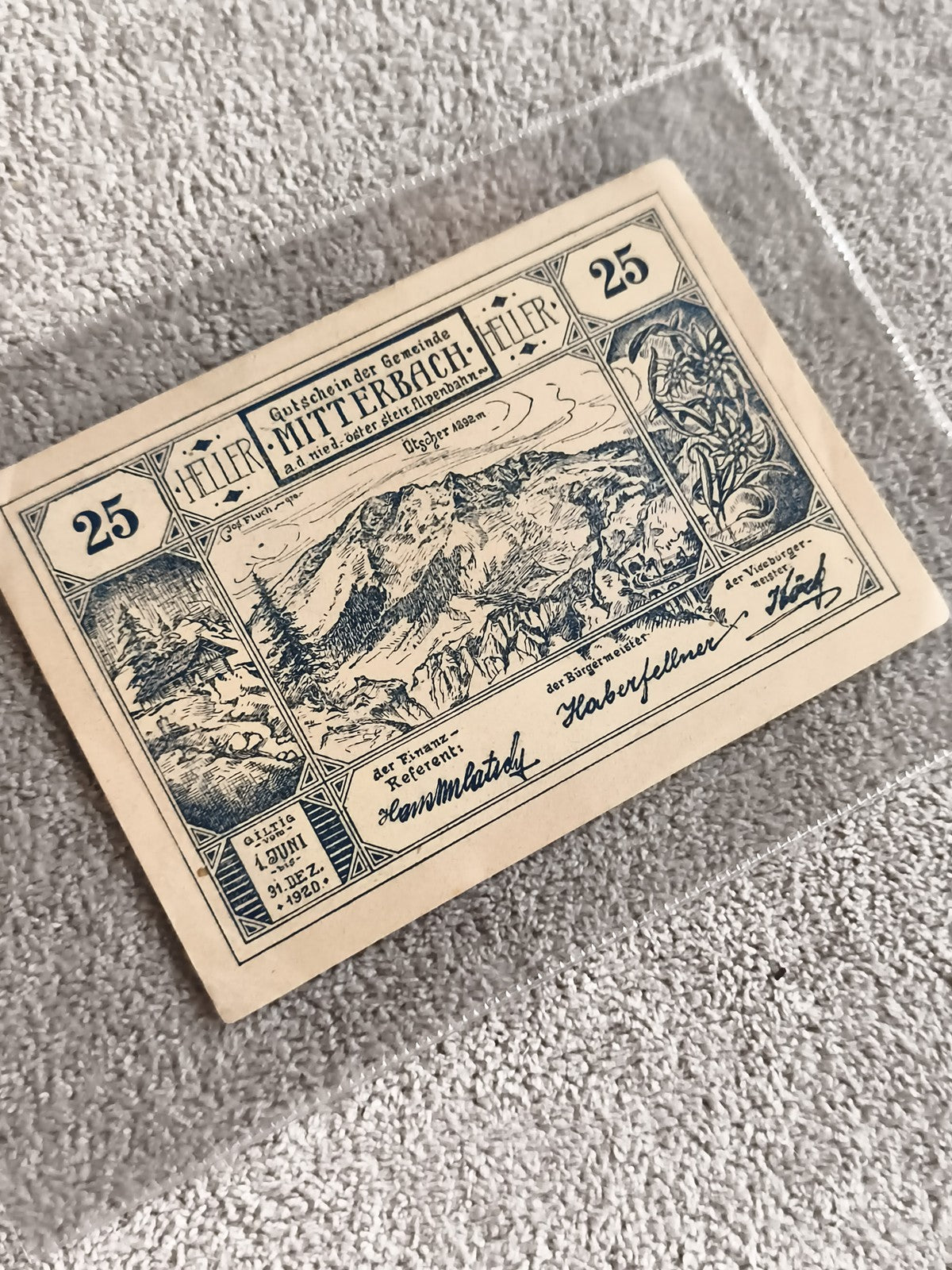 Billet ancien 25 Heller Mitterbach 1920 Autriche paysage vintage