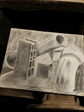 Dessin original signé Philippon, nature morte industrielle, ancien, vintage