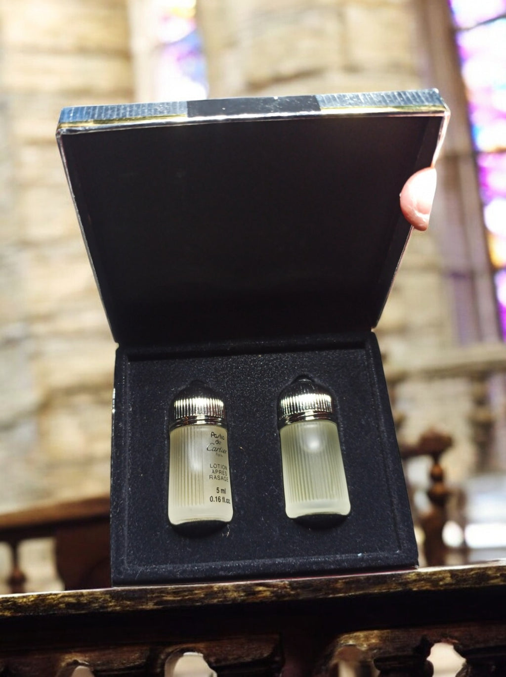 Coffret parfum vintage Pasha de Cartier Paris boîte noire ancienne