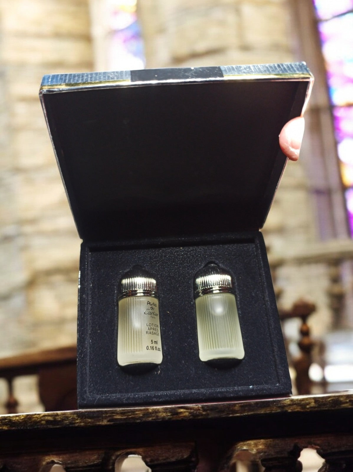 Coffret parfum vintage Pasha de Cartier Paris boîte noire ancienne