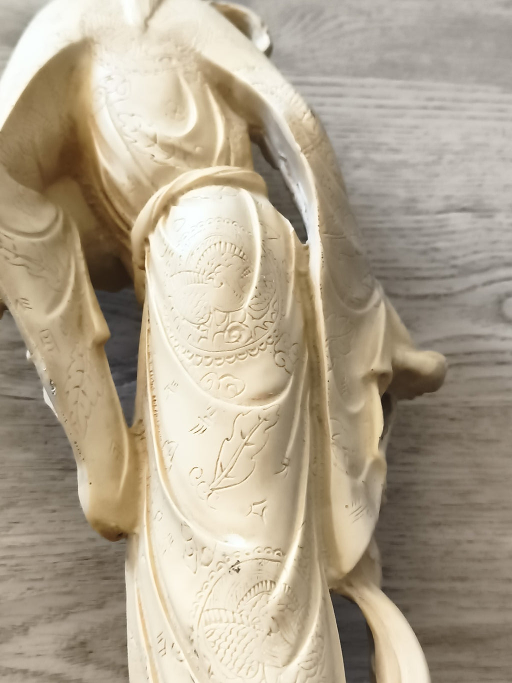 Statue vintage asiatique en résine, sage chinois, socle noir, grande figurine dé