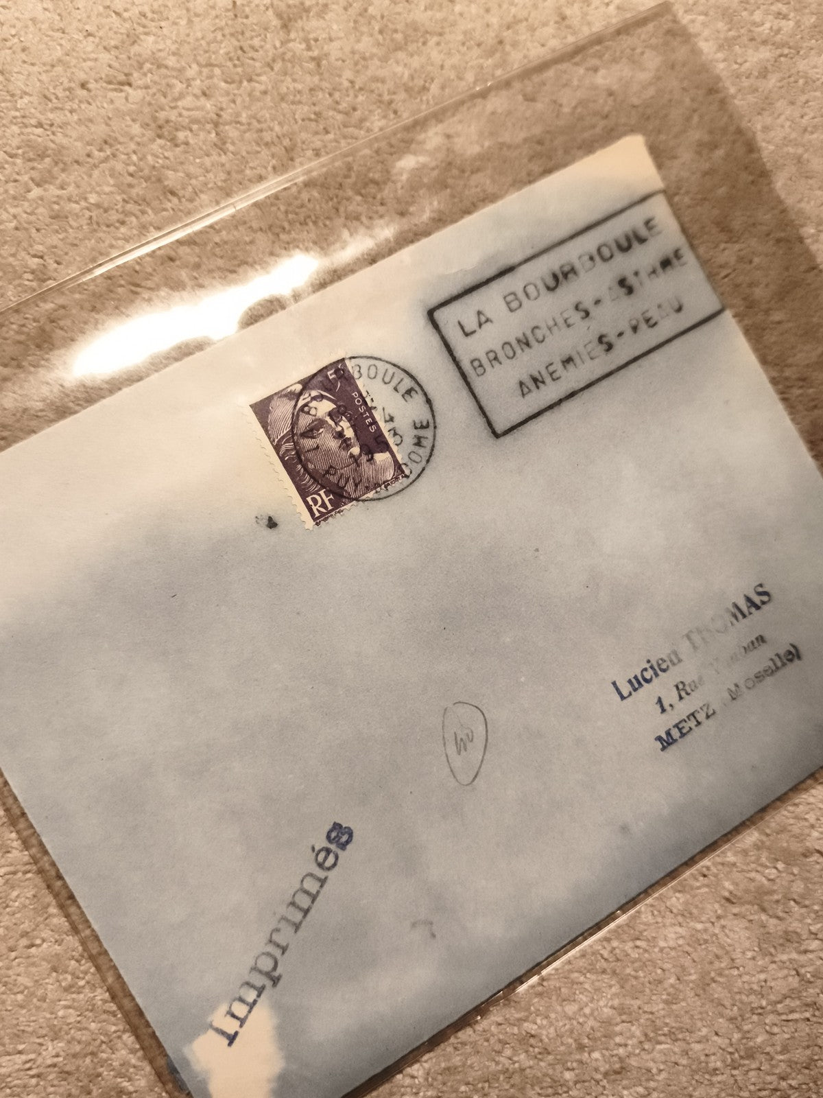 Lettre imprimés France timbre Marianne La Bourboule oblitération philatélie (Ref