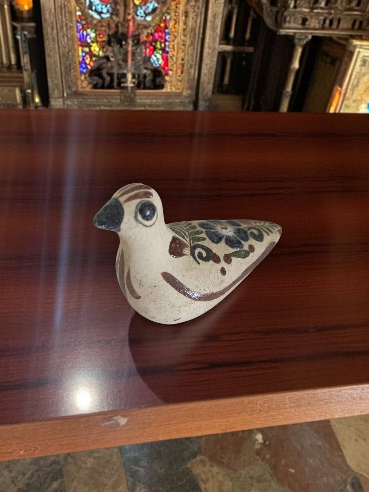 Figurine oiseau folk art mexicain vintage céramique peinte main années 80 déco