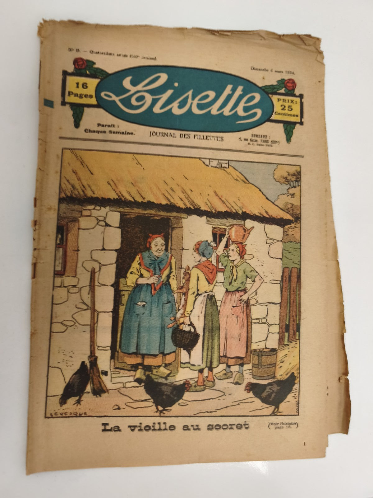 Ancien journal Lisette 1934 couverture illustrée vintage fillettes