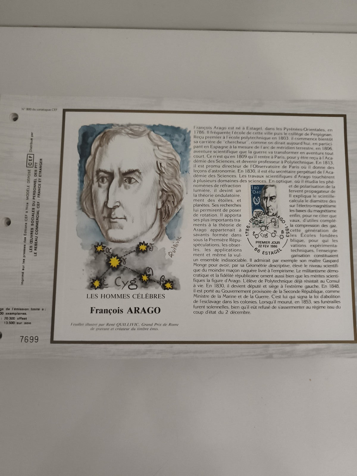 Feuillet philatélique CEF François Arago Les Hommes Célèbres illustré
