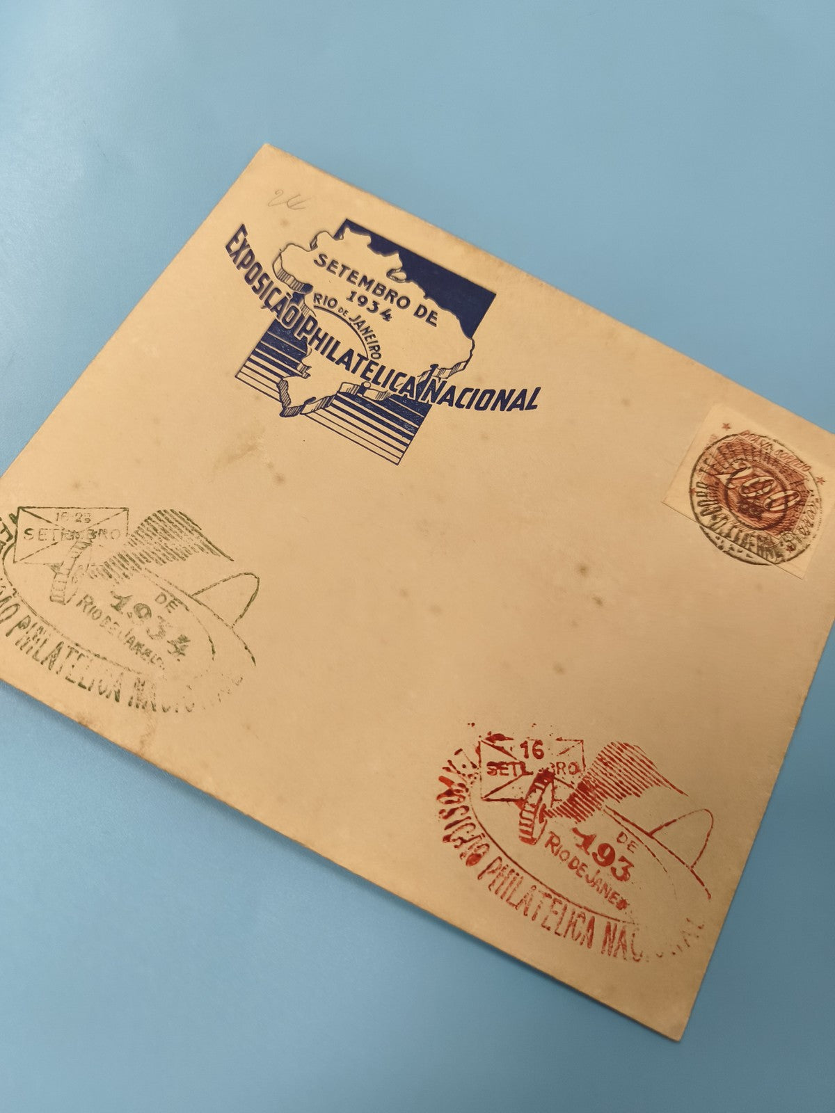 Enveloppe ancienne 1934 Expo Philatélique Rio timbres oblitérés collection
