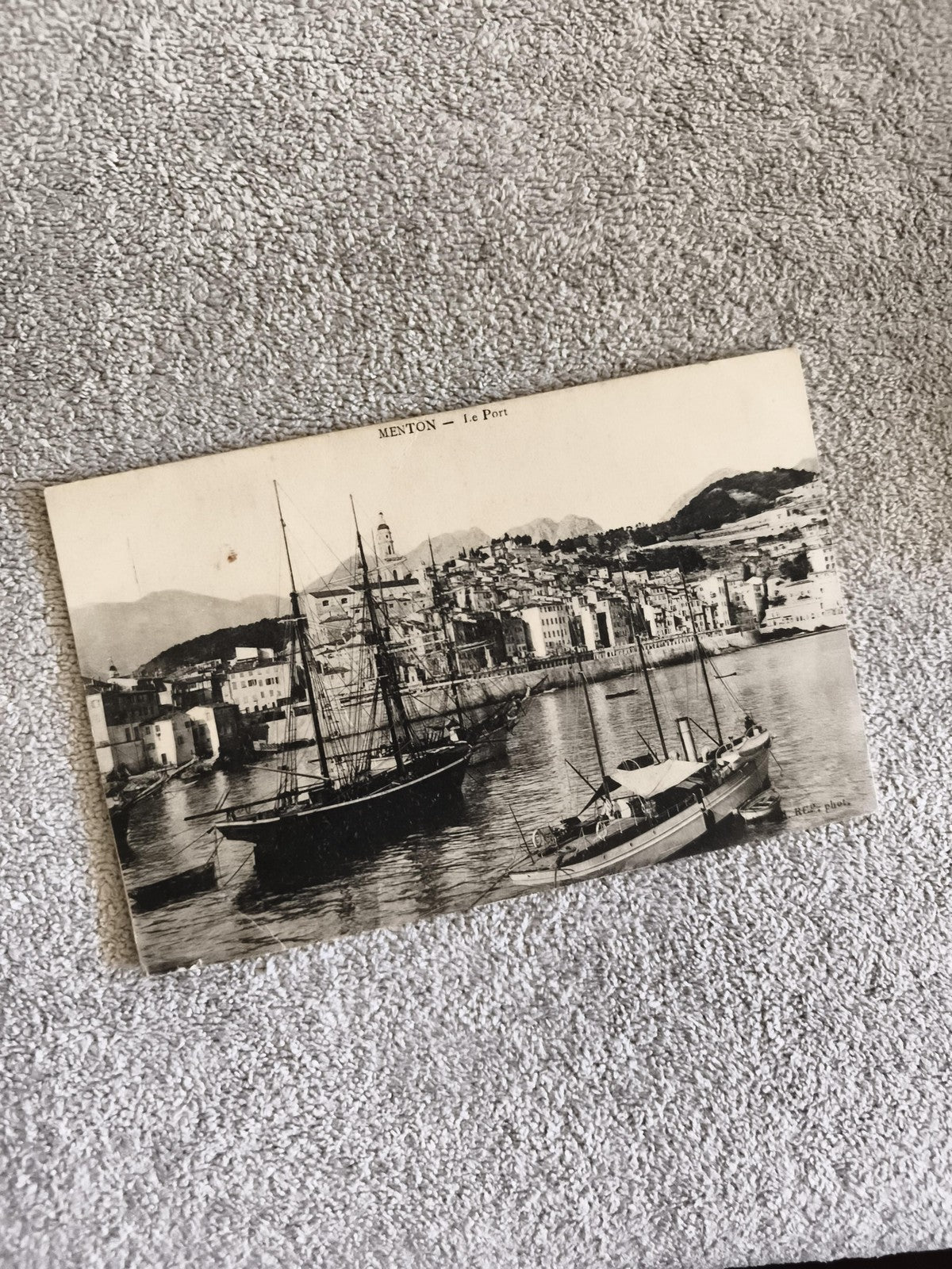Carte postale CPA Menton le Port photographie noir et blanc voiliers