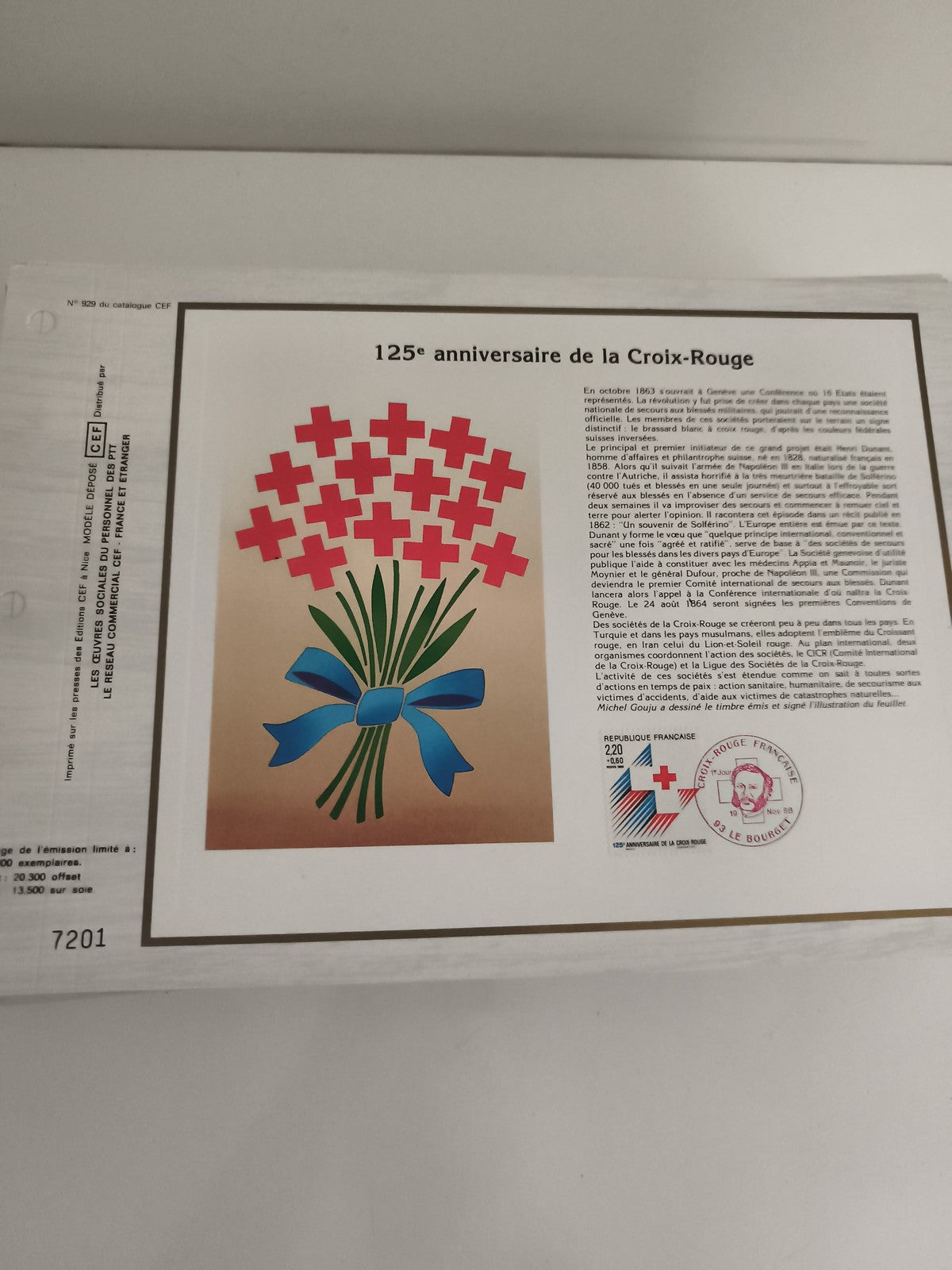Feuillet CEF 125e anniversaire Croix-Rouge timbre France oblitéré