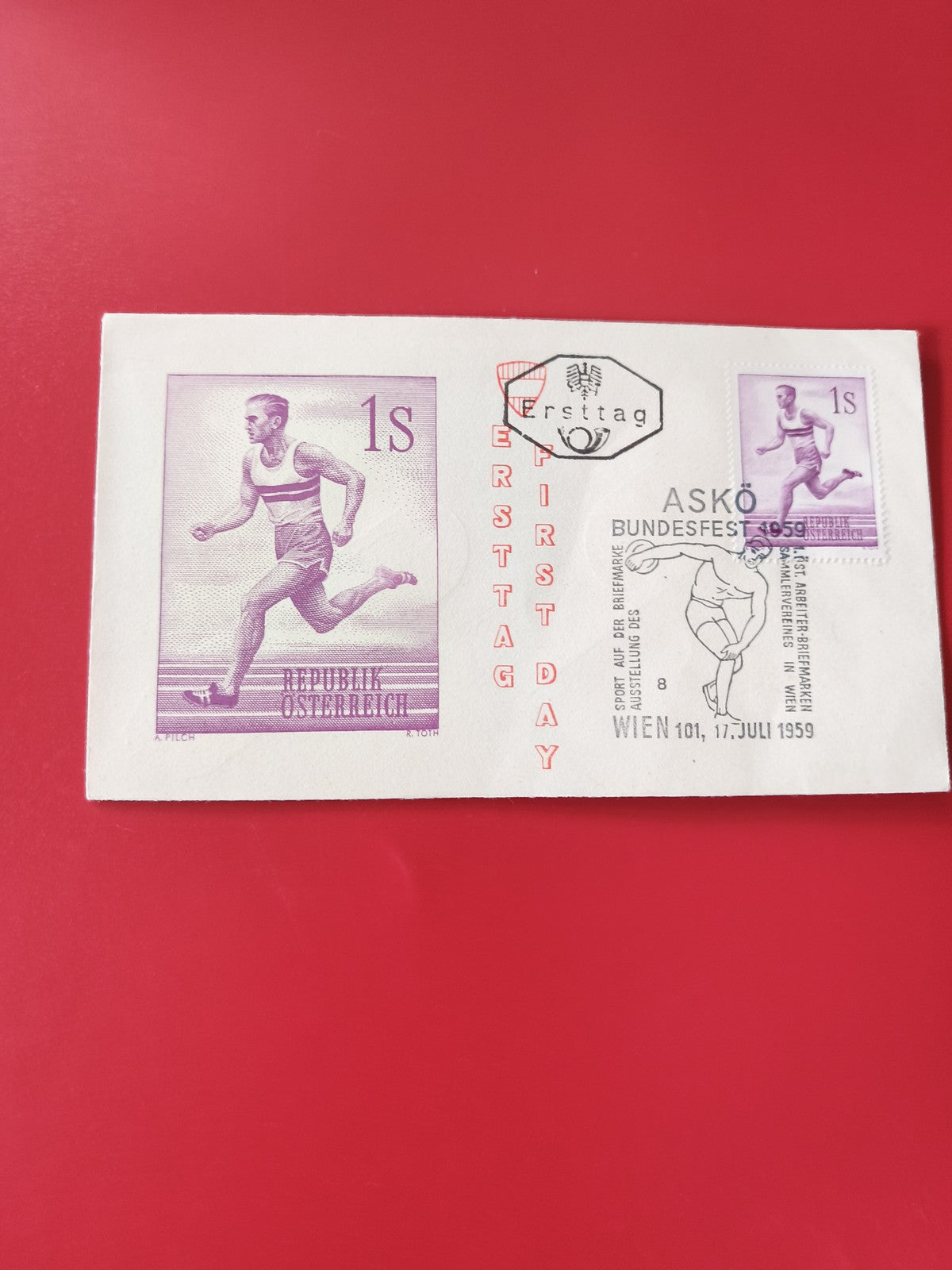 Enveloppe philatélie Autriche 1S athlétisme, cachet Ersttag, timbre sportif
