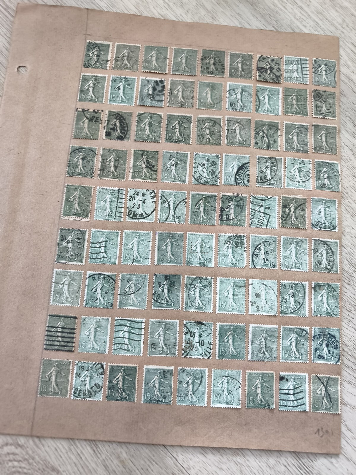 Gros lot timbres anciens Marianne 15c vert, étude philatélie, oblitérés France