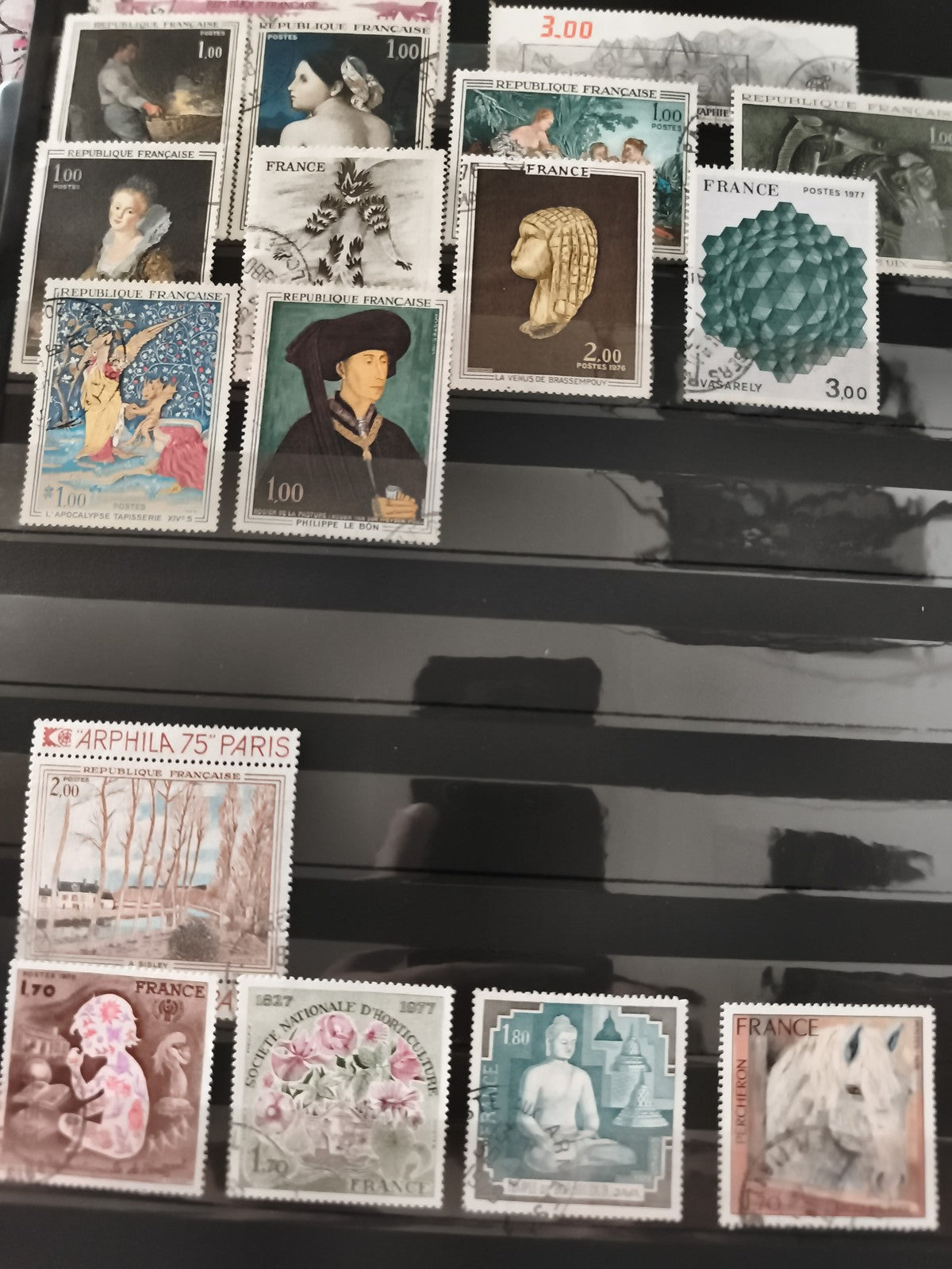 Lot anciens timbres France oblitérés art histoire 1970s philatélie vintage
