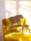 Silhouette ancienne vache école, chromo animalier vintage, déco rétro