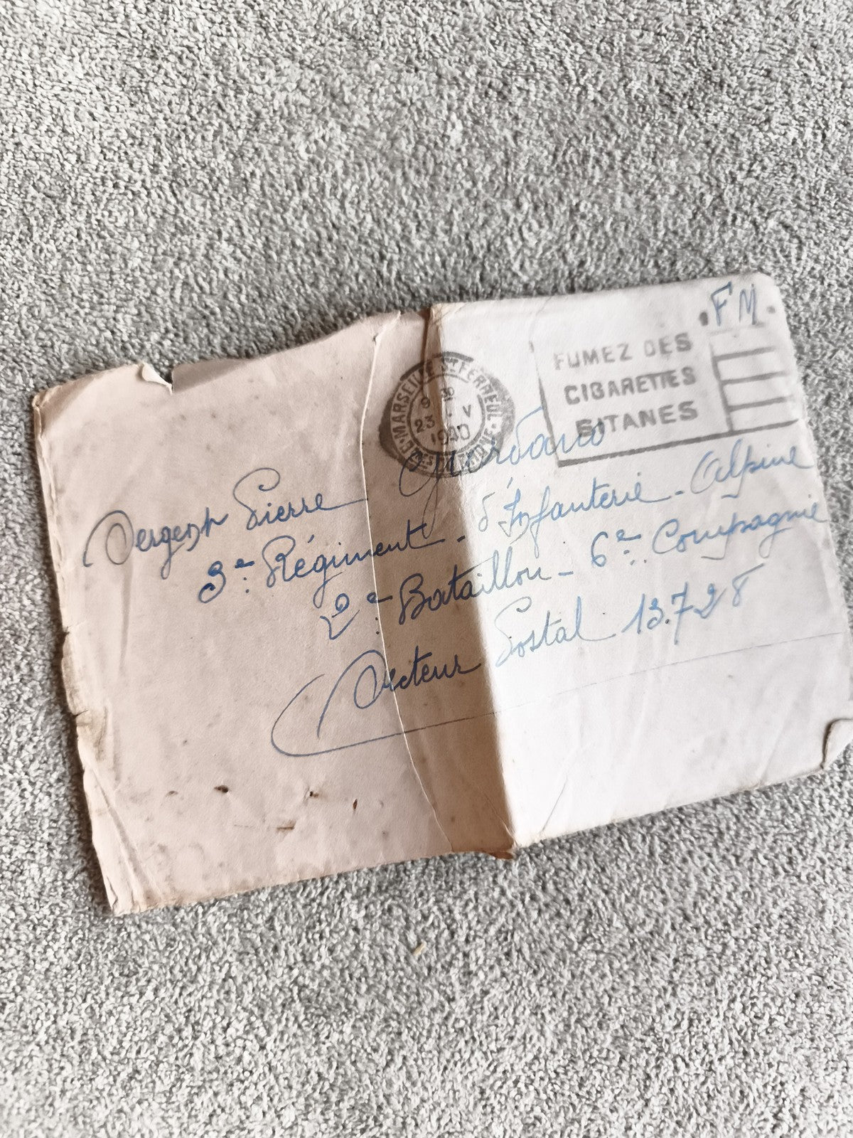 Lettre ancienne manuscrite militaire Infanterie Alpine Guerre 14-18 WW1