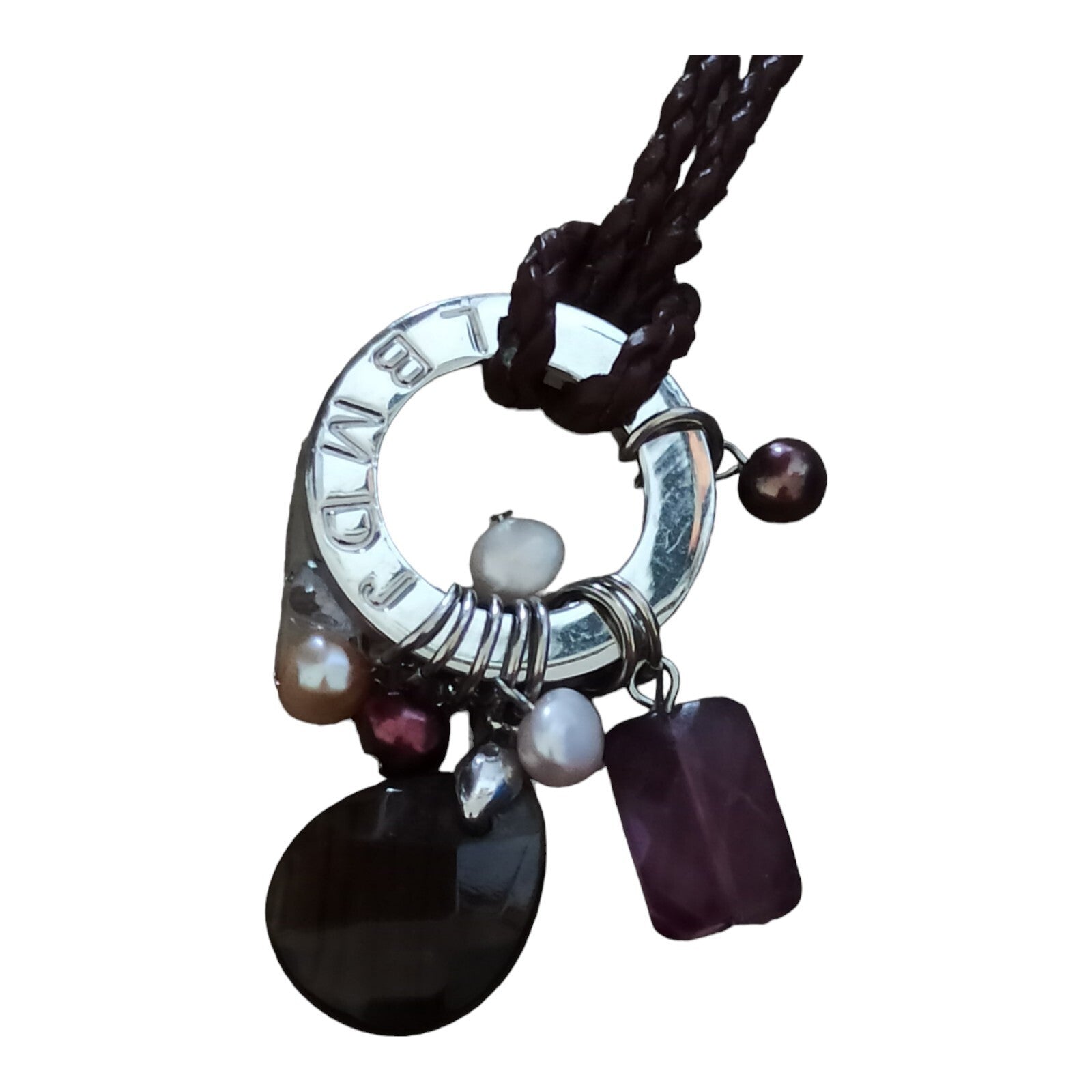 Collier LBMDJ pendentif multigemmes pierres naturelles perles violet marron