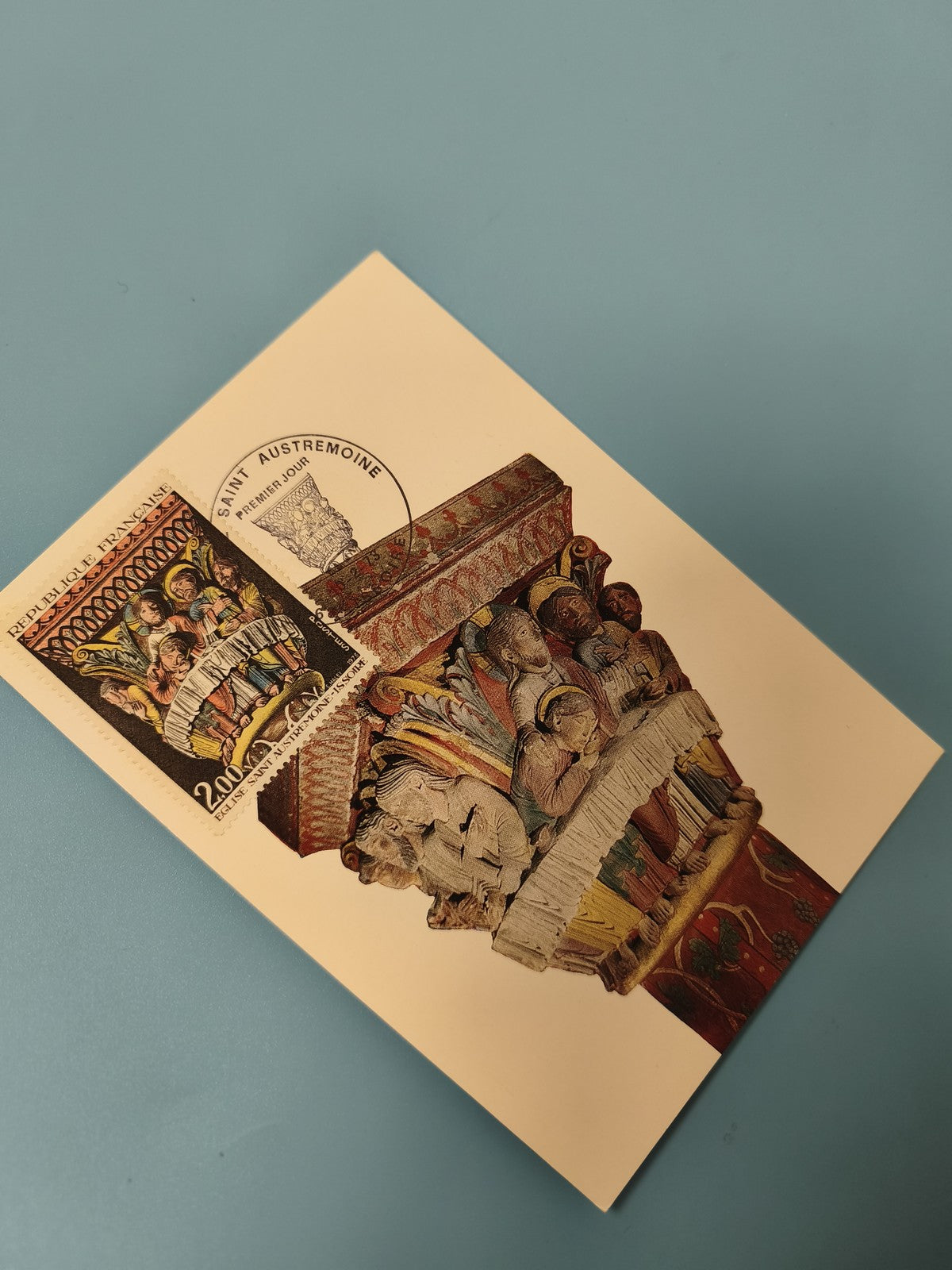 Enveloppe premier jour FDC Saint Austremoine illustration polychrome (Ref 11)