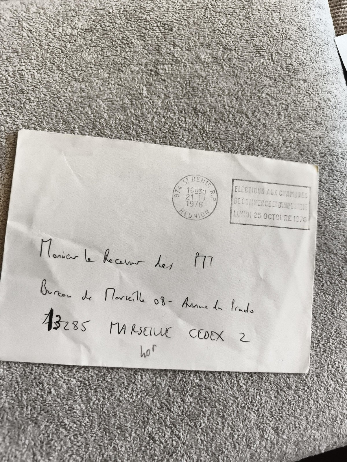 Lettre cachet postal St Denis Réunion 1976 Marseille PTT philatélie