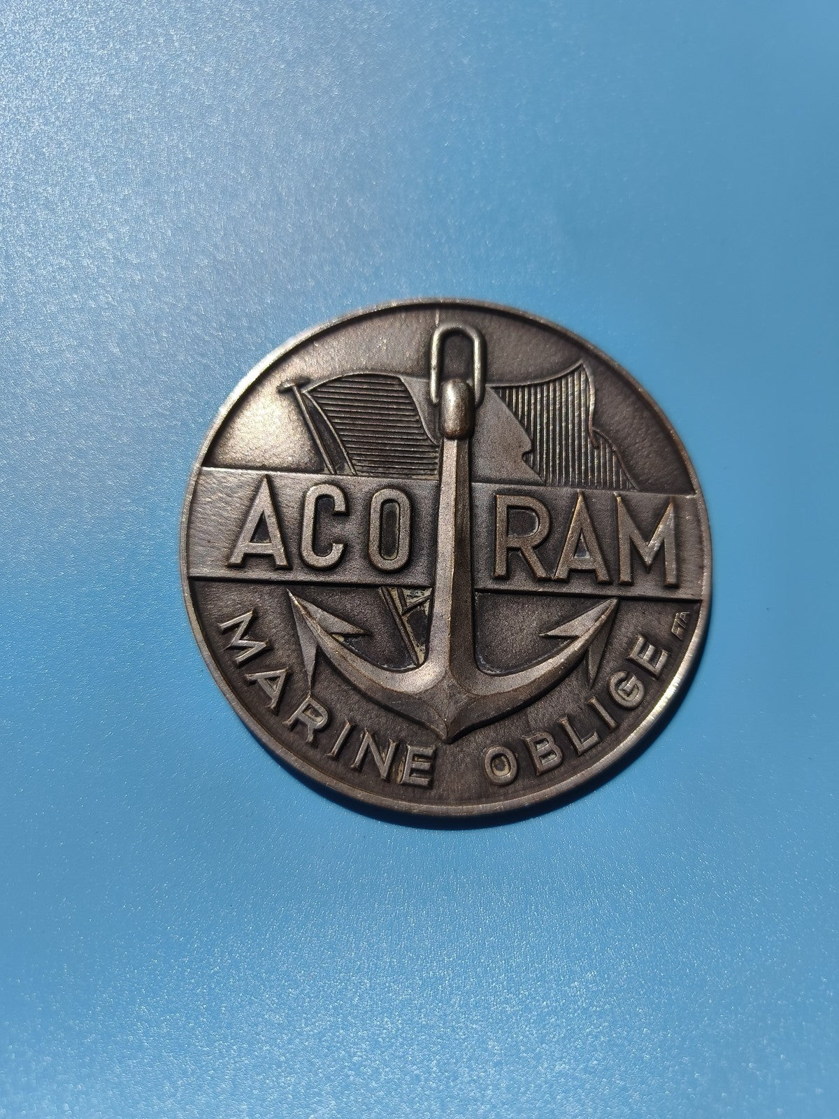 Former ACORAM Navy medal, large size, vintage relief anchor