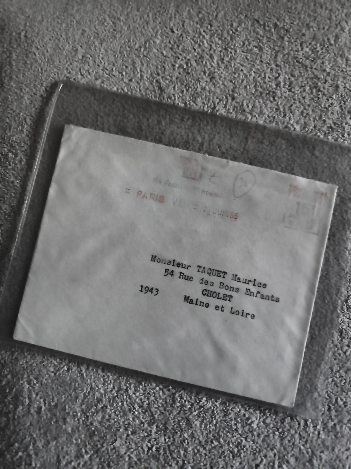 Lettre ancienne 1943 adressée Cholet Maine-et-Loire philatélie cachet Paris