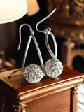 Boucles d’oreilles pendantes vintage rétro – Perles strass aspect argenté