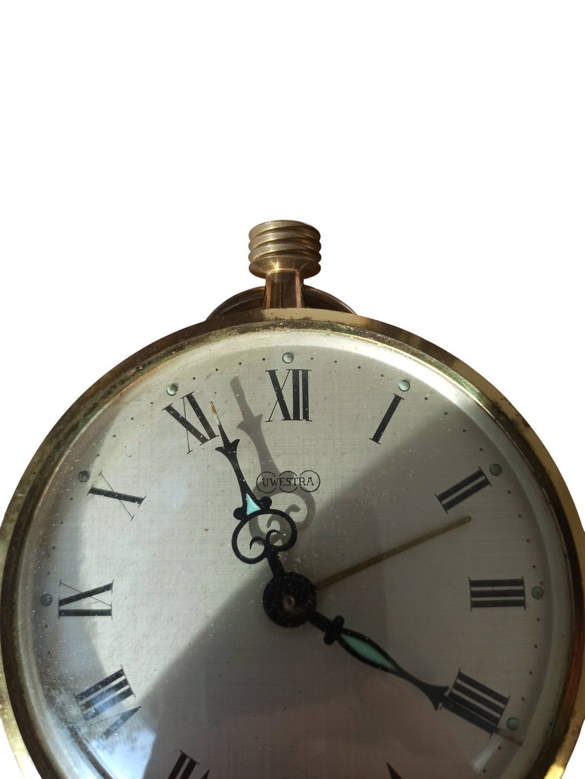 Réveil Uwestra vintage années 50 West Germany horloge de table rétro métal doré