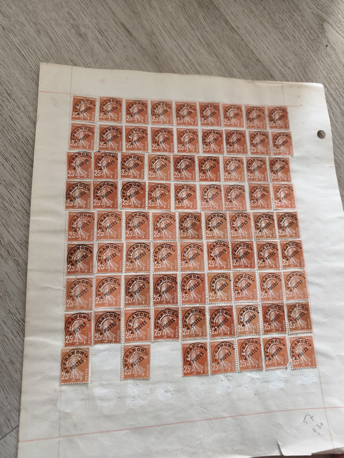 Gros lot timbres anciens Marianne 25c orange oblitérés sur planche d?étude