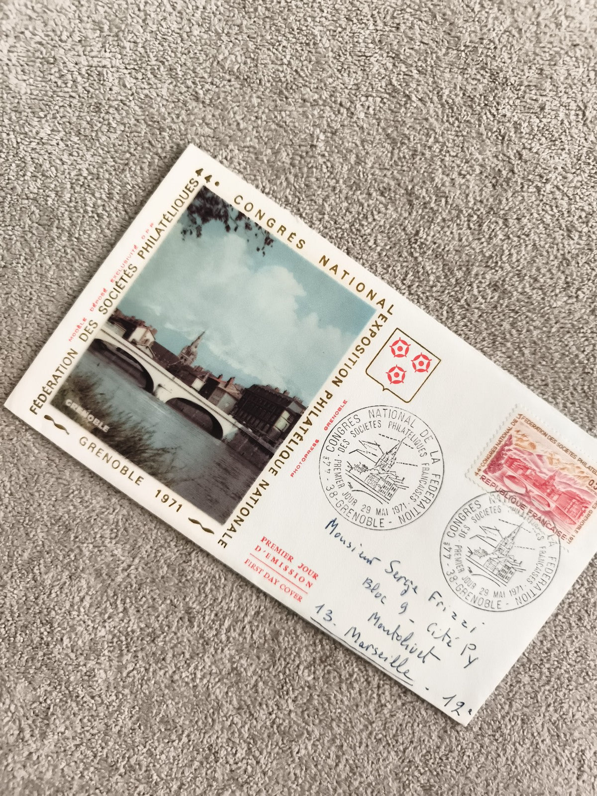 Lettre Premier Jour Congrès Philatélique Grenoble 1971 cachet FDC timbre France