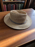 Chapeau homme vintage paille tressée La Chapellerie neuf ruban motif rétro