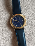 Montre homme vintage cadran bleu doré à restaurer, bracelet bleu, rétro