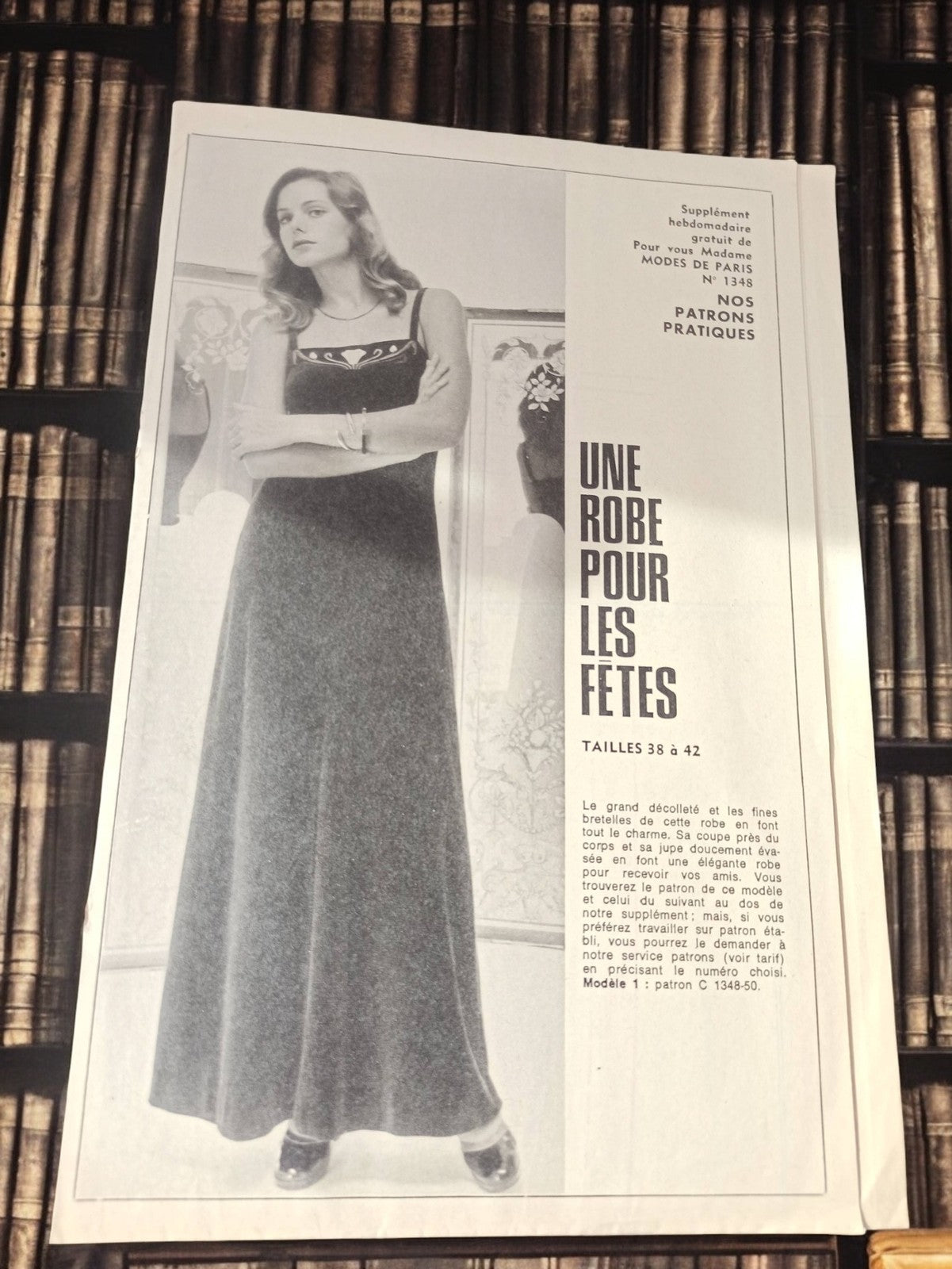 Patron couture vintage robe longue fêtes Modes de Paris 1348 rétro ancien