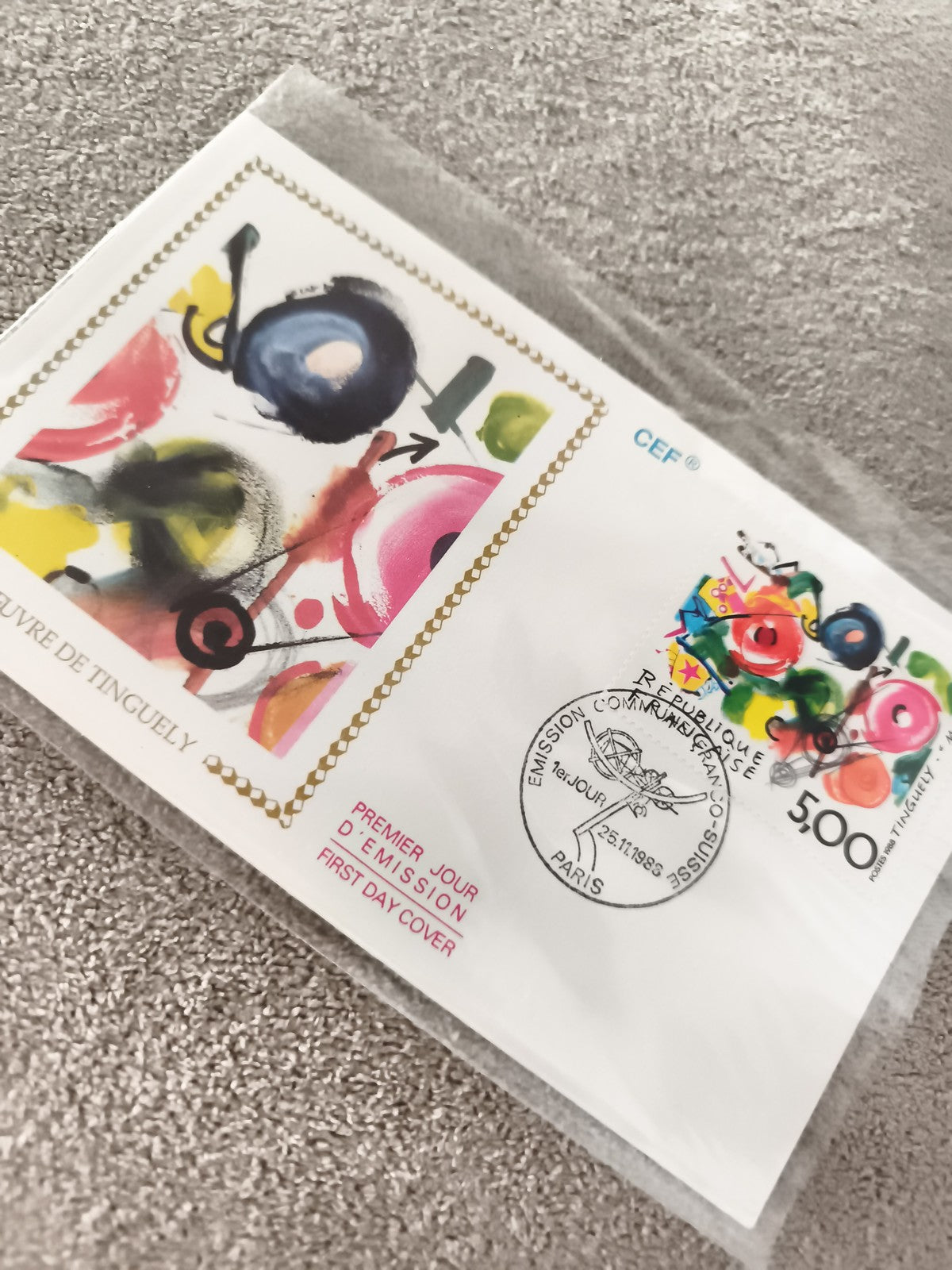 Lettre Premier Jour Tinguely 1983 CEF art abstrait timbre Suisse ancien philatél