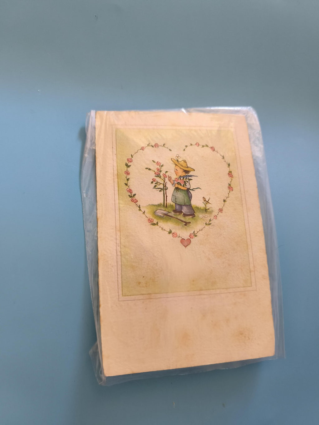 Carte postale vintage italienne ancienne, timbre d'origine et oblitération colle