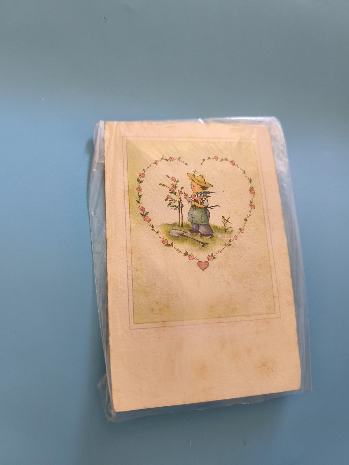 Carte postale vintage italienne ancienne, timbre d'origine et oblitération colle