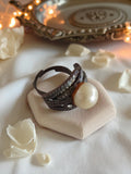 Bague ancienne Art Déco fantaisie perle blanche vintage taille 52