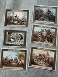 Cartes chromolithographiées Au Fidèle Berger Vichy scènes historiques x6 philaté