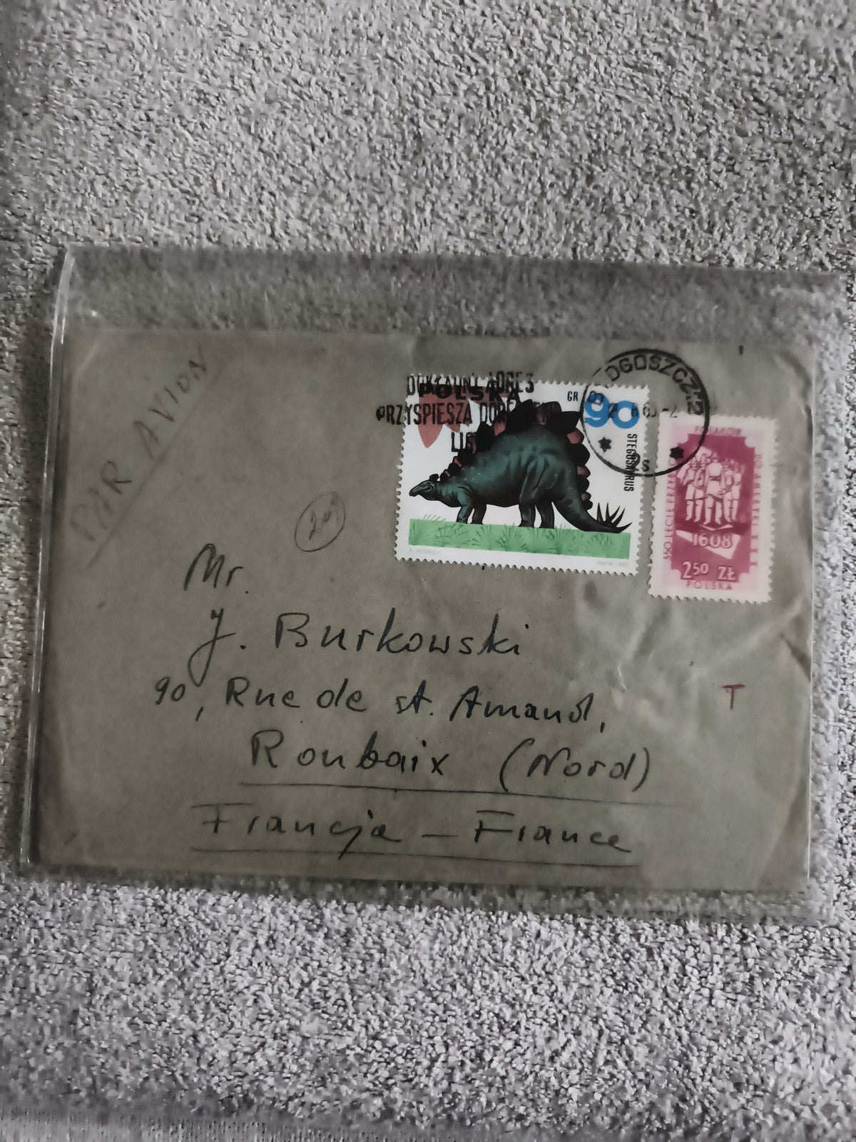 Lettre affranchie Pologne dinosaure, enveloppe oblitérée, philatélie (Ref 1)
