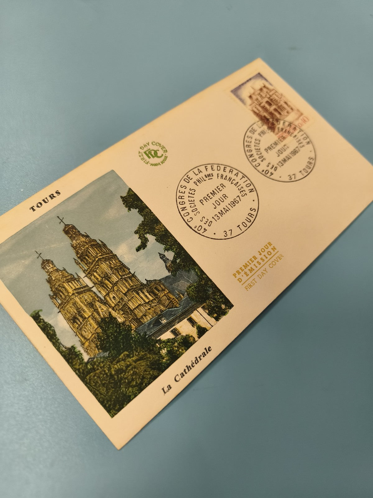 Enveloppe premier jour FDC Tours cathédrale timbre oblitéré 1967