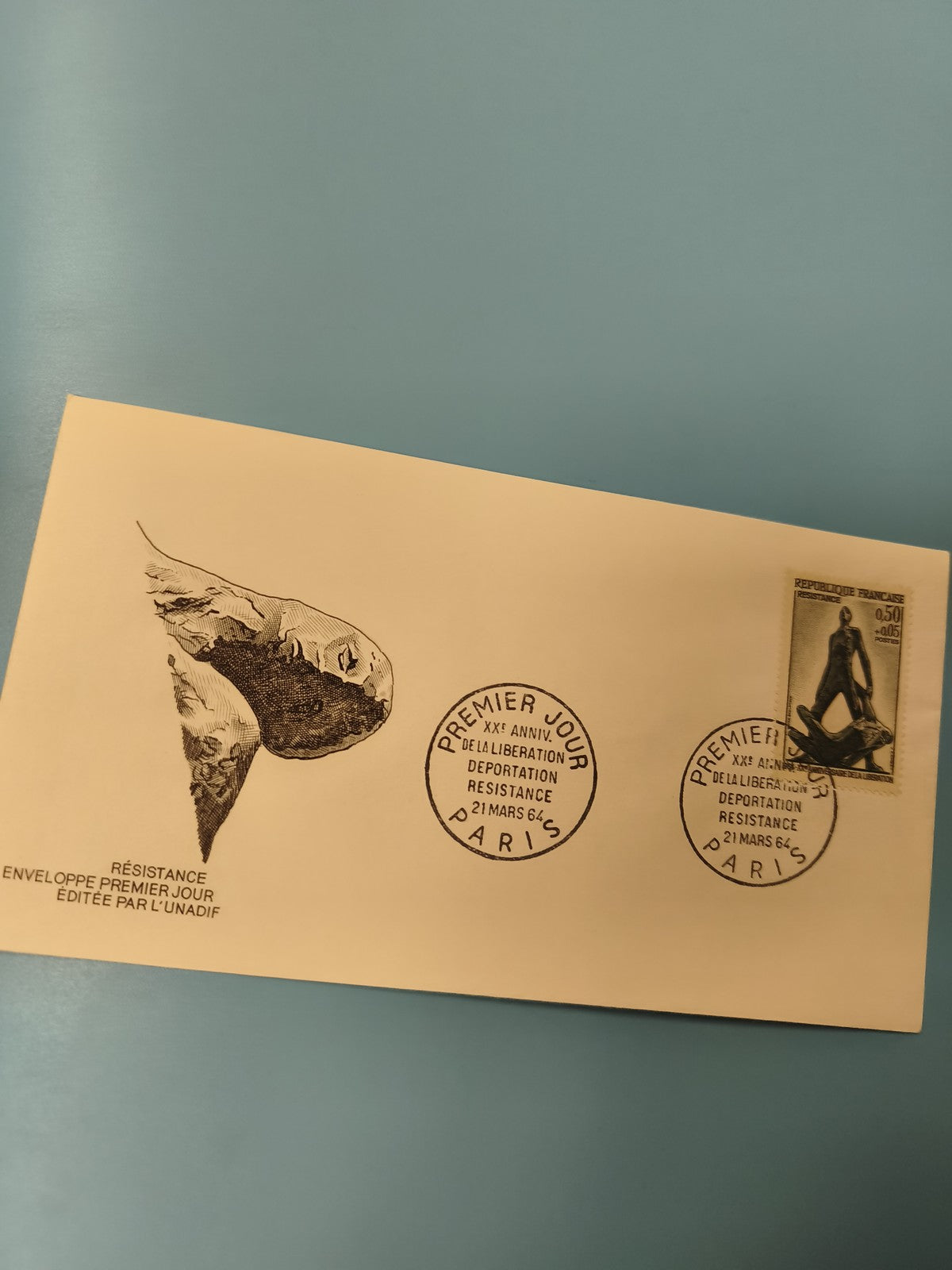 Enveloppe premier jour FDC Résistance 1964 Paris timbre et cachet visibles