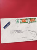 Enveloppe philatélie Liban affranchie, timbres oranges et cèdre, Paris avion