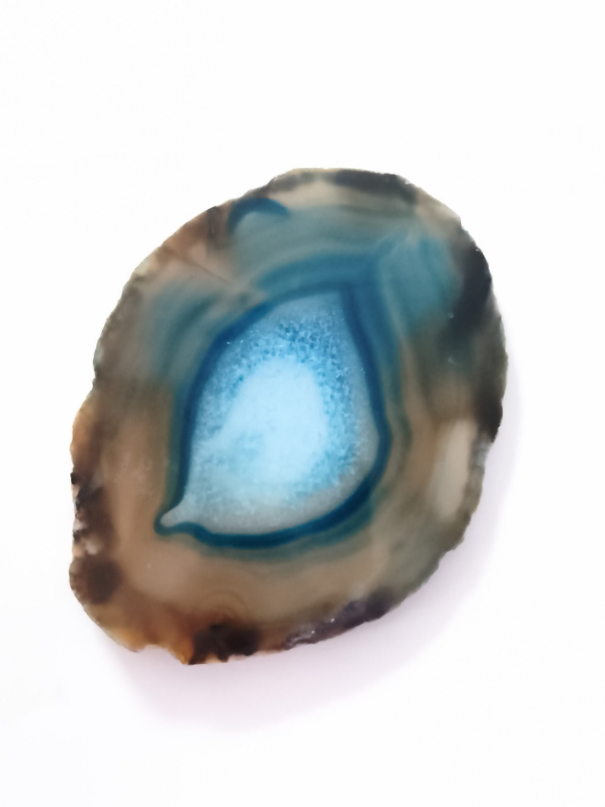 Agate ancienne bleue tranche polie décor minéral vintage pierre naturelle