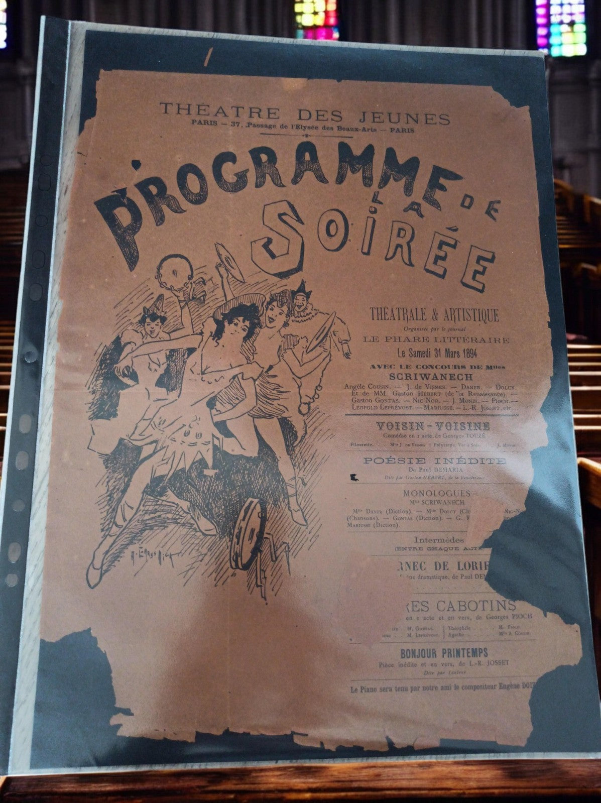 Old poster Théâtre des Jeunes 1894, decorative illustration, vintage Paris
