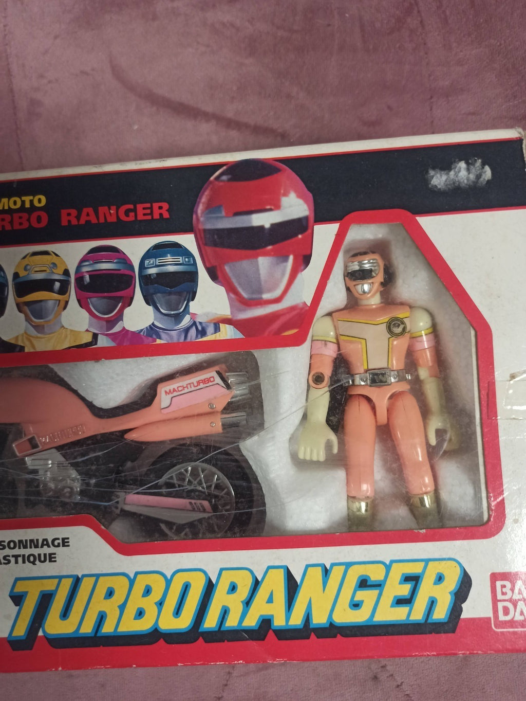 Vintage Bandai Turbo Ranger Moto Rose + Figurine 1989 France Sentai