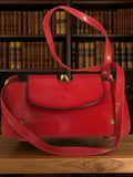Sac à main vintage rouge femme ancien cuir, sac bandoulière rétro