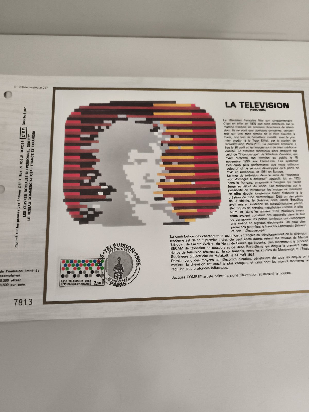 Feuillet CEF La Télévision 1985 affranchi 1er jour philatélie France