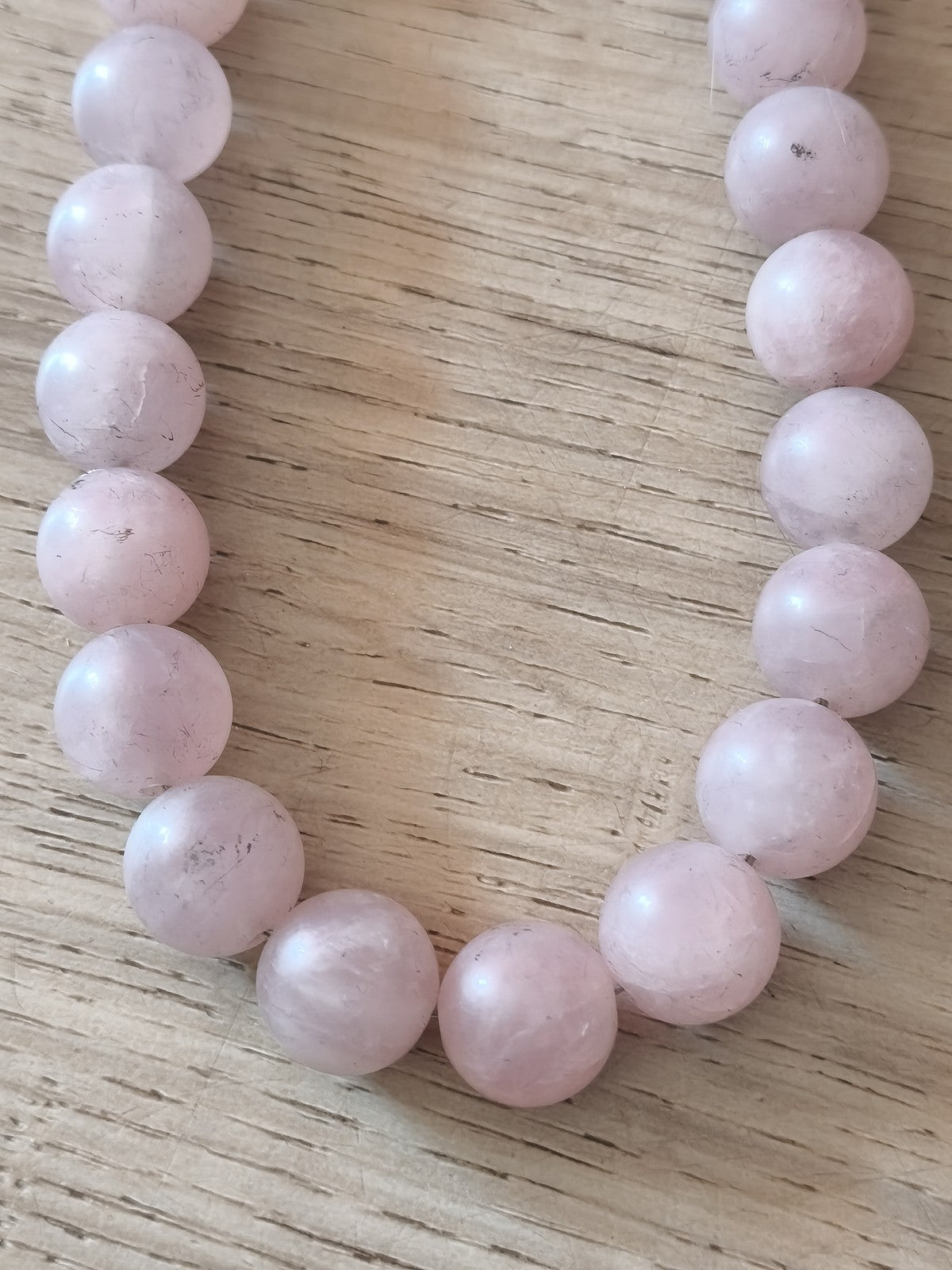 Collier ancien vintage en quartz rose, pierres naturelles, gros bijou rétro femm