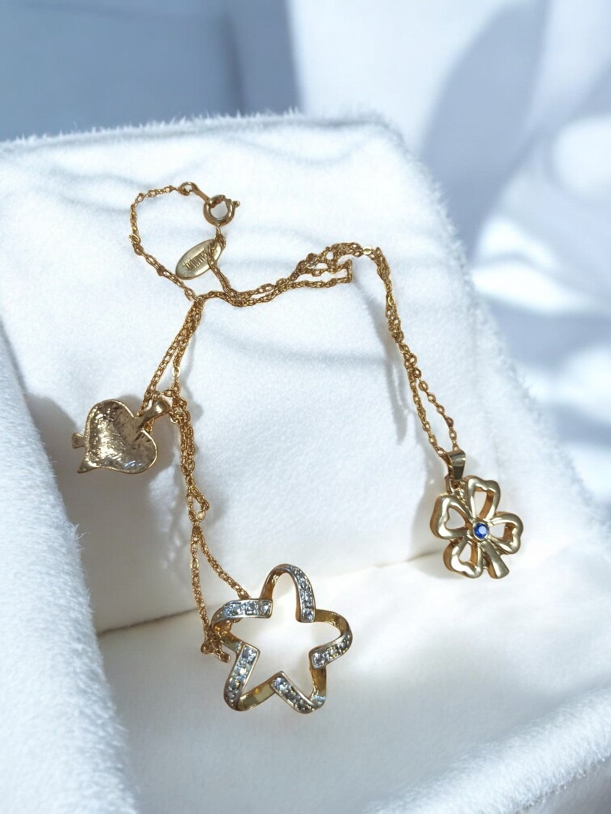 Collier pendentifs rétro doré, cœur étoile strass, bijou fantaisie vintage